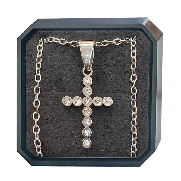 Producto - PROMO Dije Cruz Gotitas Con Strass De Acero En Estuche (PACK X4 UNIDADES)