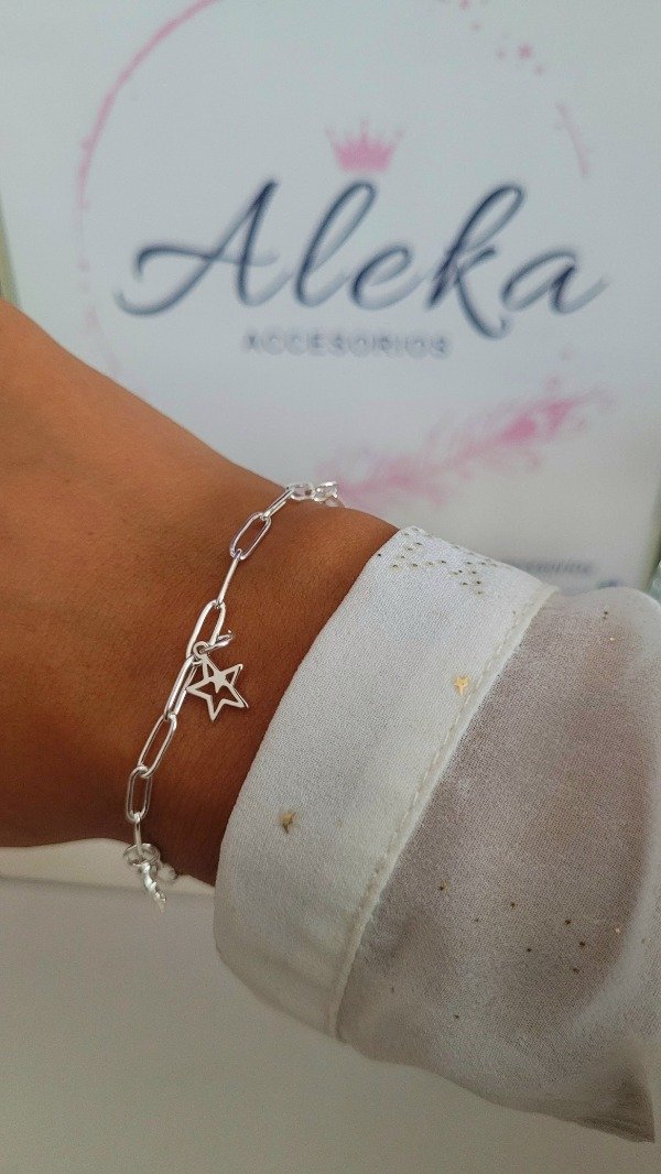 Producto - Pulsera clip con dijes de estrellas de acero blanco