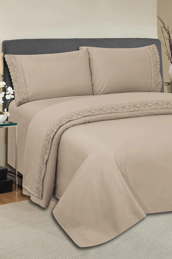 Producto - JUEGO DE SABANAS QUEEN 600 HILOS BRODERY BEIGE