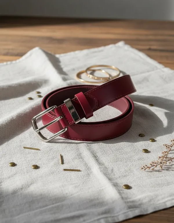 Producto - Cinto Mujer Eco Cuero Clásico Negro y Bordó Tendencia