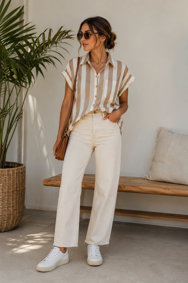 Producto - Camisa SHEIN rayada beig - 0