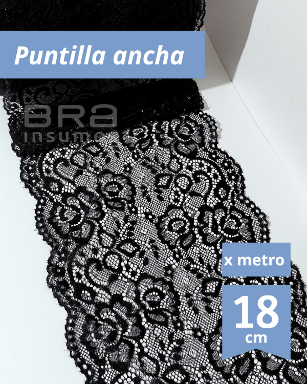 Producto - [P20] Puntilla Elastizada 18 cm - Negro (x Metro)