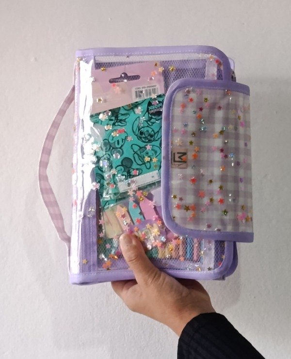 Producto - Cartu Jazmín transparente con detalles en cuadrillé lila