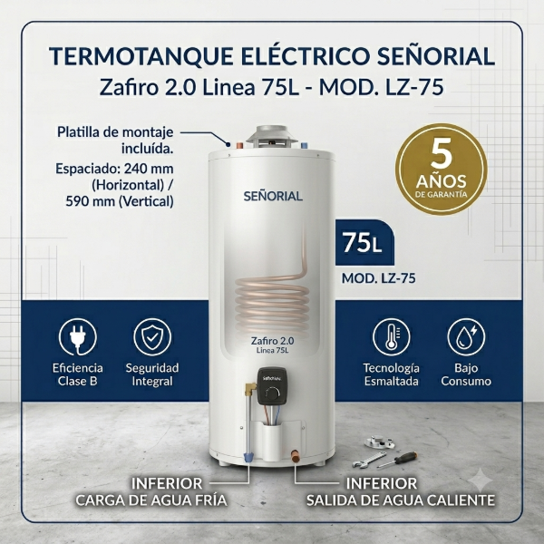 Producto - TERMOTANQUE SEÑORIAL ELECTRICO 75LTS CARGA INFERIOR LZ-75