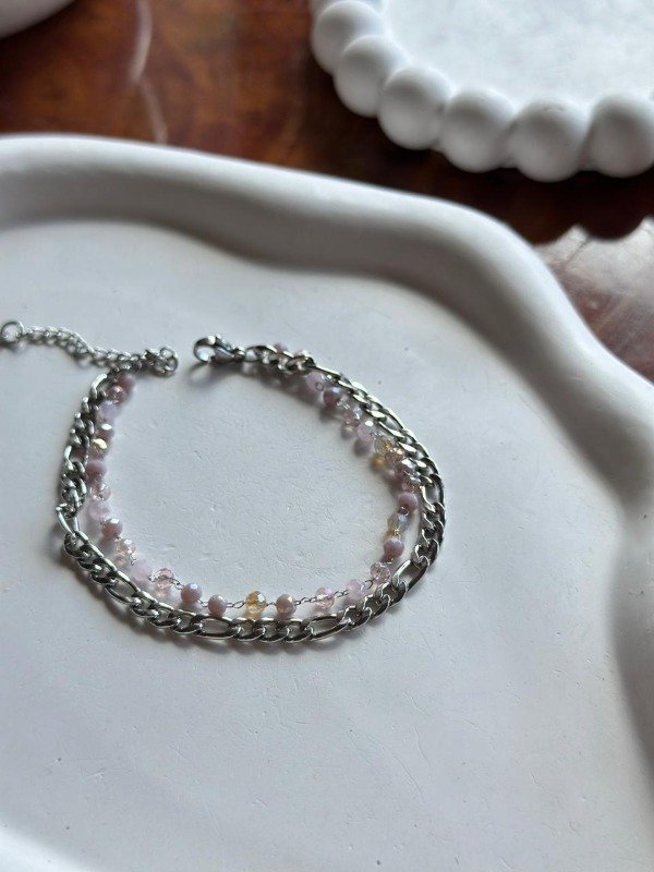 Producto - Pulsera doble con bolitas rosa