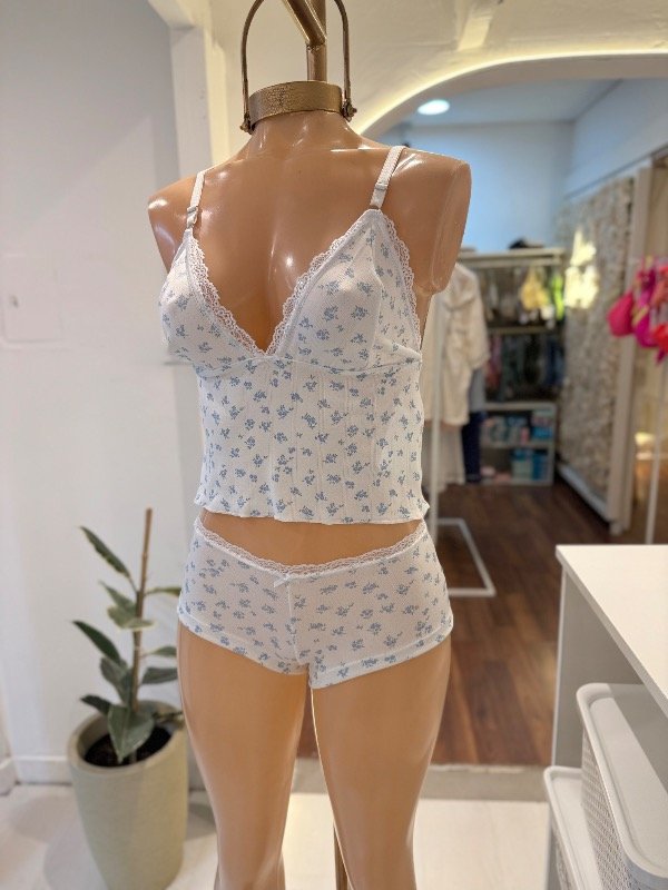 Producto - Pijama ALICE (blanco con flor celeste) - 3