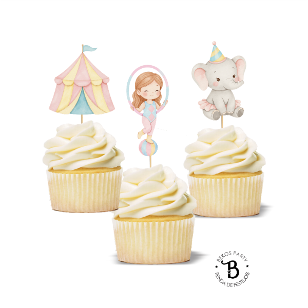 Producto - Topper cupcake silueta x 6 Circo Pastel