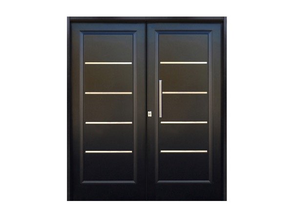 Producto - Puerta doble chapa inyectada doble hoja negra con apliques