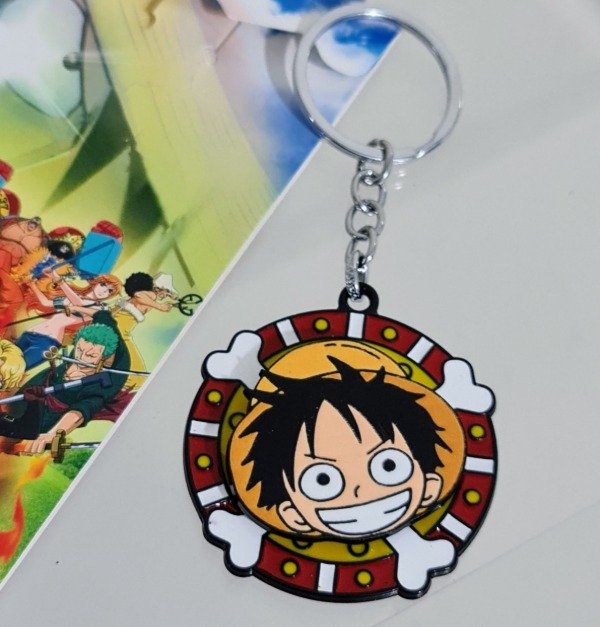 Producto - Llavero One Piece spinner Luffy cara metal importado 11 cm