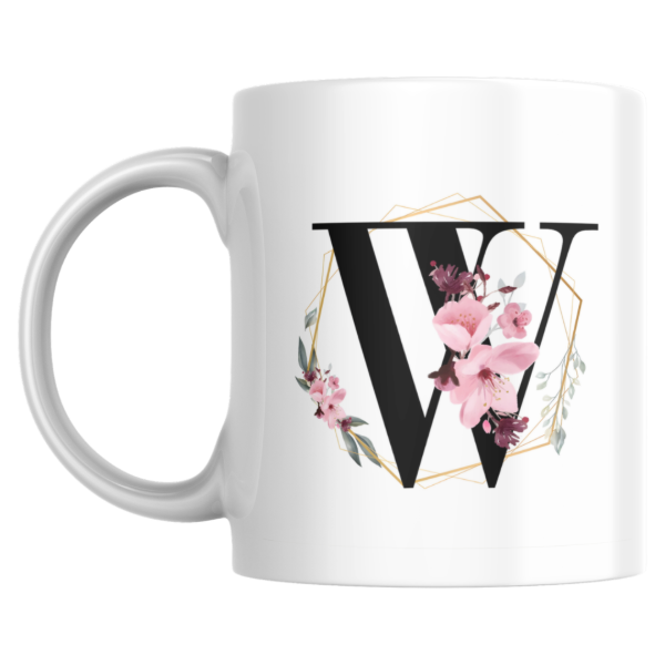 Producto - Taza - W (Inicial negra con flor) - 0