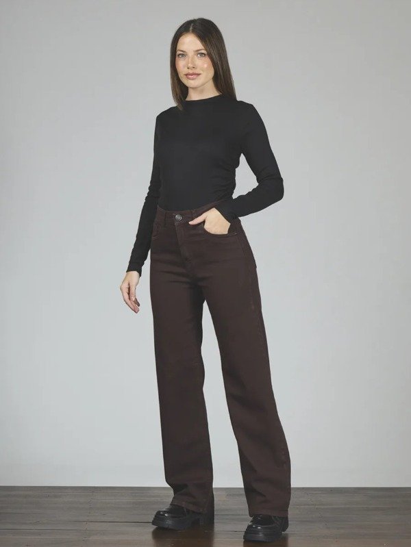 Producto - Jean Wide Leg Cocoa Marrón Tiro Alto - 0