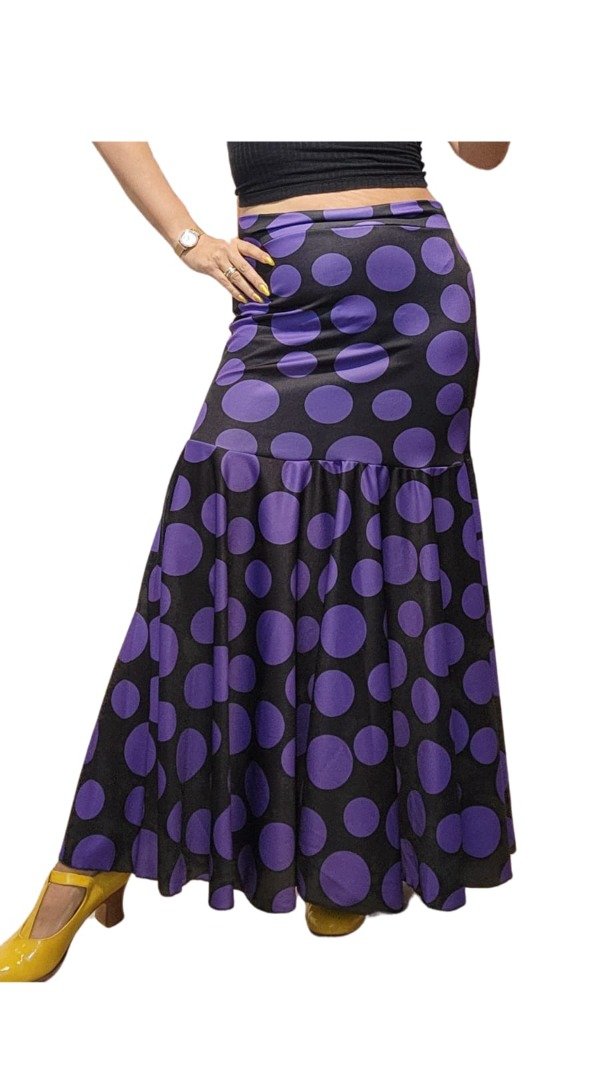 Producto - Falda caderin Violeta con lunares negros - Talle L