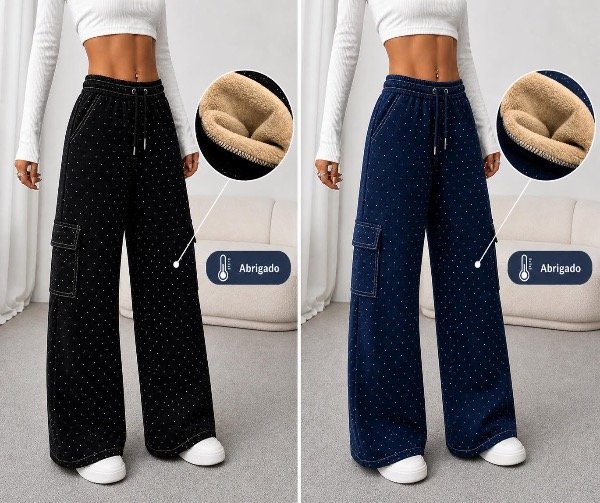 Producto - Jeans cargo NEGRO con stras y todo piel adentro del S al XL
