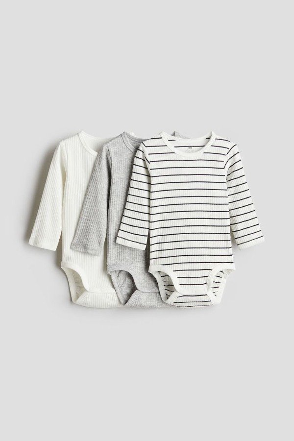 Producto - Pack x 3 bodies HyM rayado, gris, blanco - 0