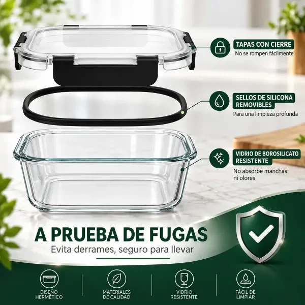 Producto - SET DE 12 RECIPIENTES DE VIDRIO HERMETICOS APTO MICROONDAS FREEZER - 1