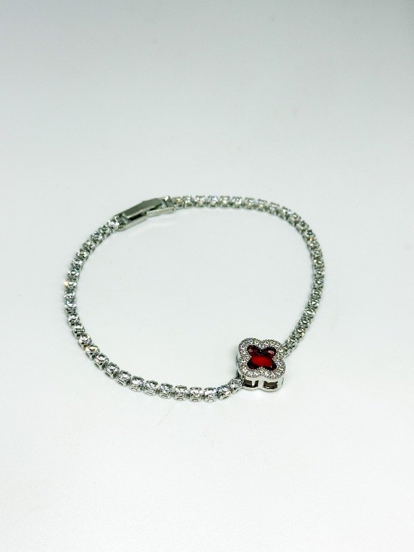 Producto - Pulsera de acero strass blanco y dije micro pavé rojo van cleef