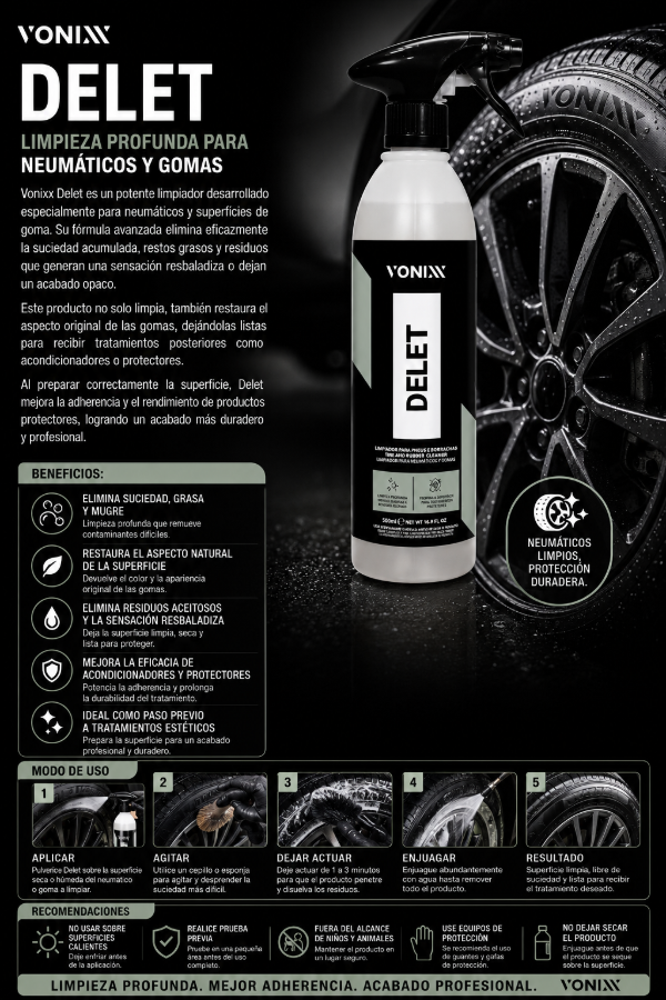 Producto - Vonixx Delet 500ml Limpiador de Neumáticos y Gomas Detailing