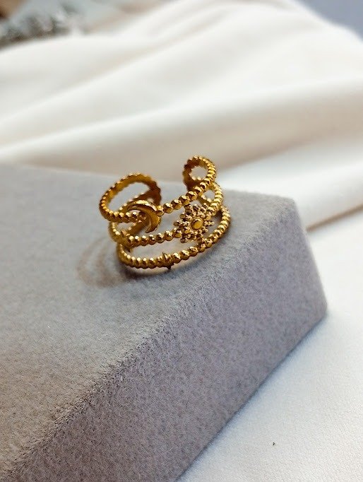 Producto - Anillo regulable sol y luna - Acero dorado