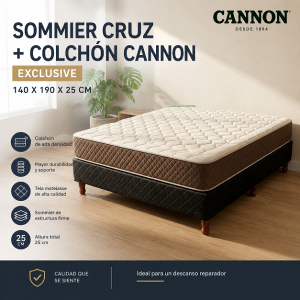 Producto - SOMMIER CRUZ + COLCHON CANNON EXCLUSIVE 140 X 190 X 25CM