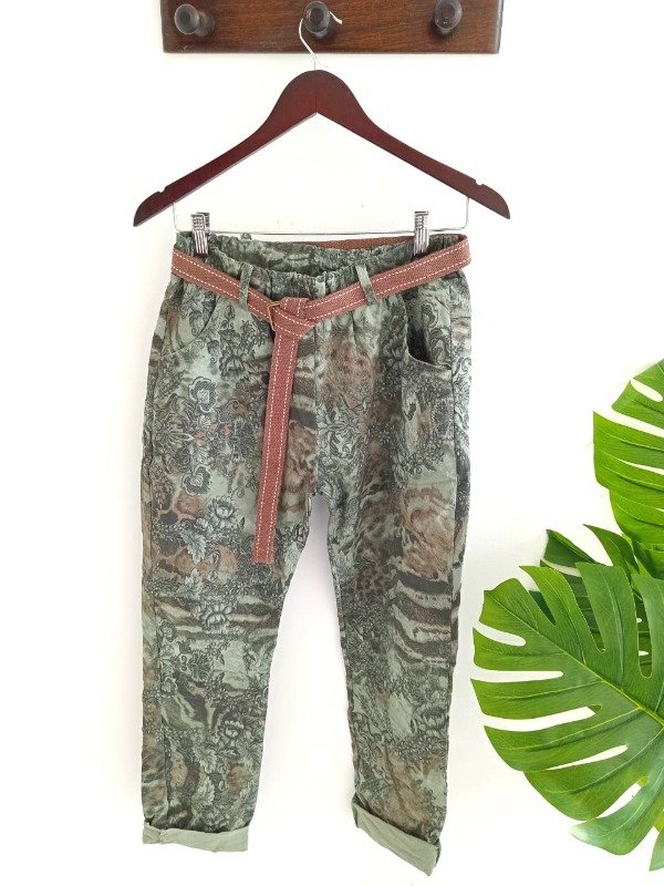 Producto - Babucha italiana estampada verde con cinto