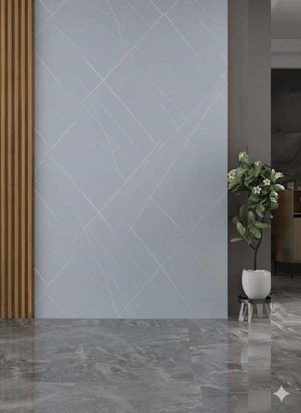 Producto - Placa decorativa PVC 3mm 244x122 - Diseño Mármol Gris con vetas blancas