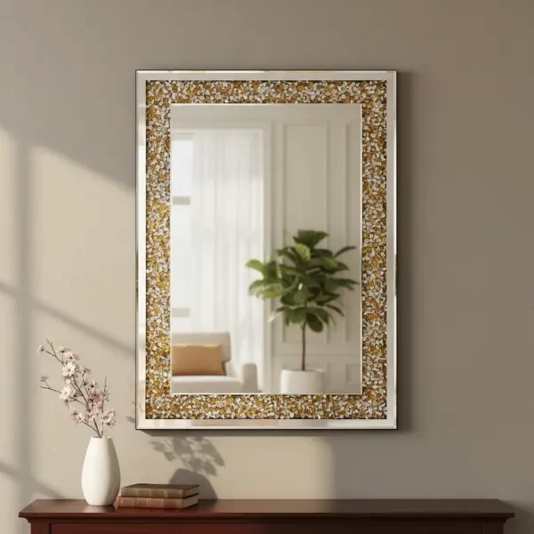 Producto - Espejo Lujo De 70x50cm Con Marco Acero Y Diamantes