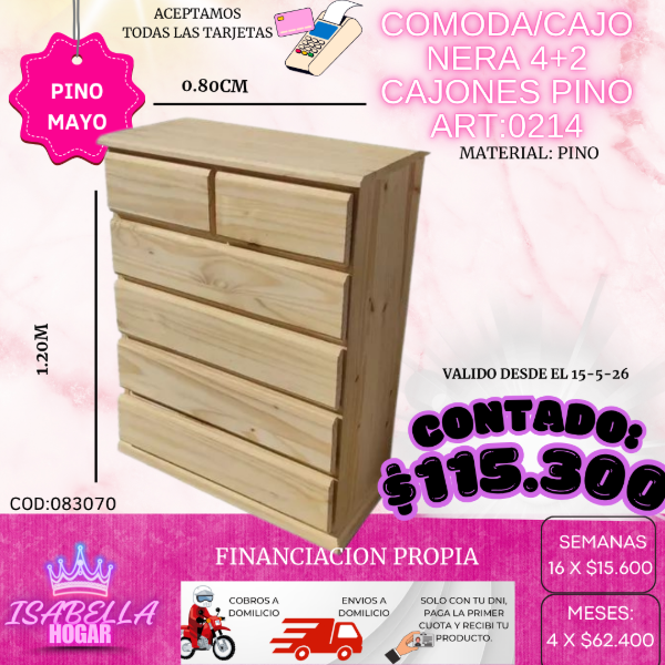 Producto - COMODA/CAJONERA 4+2 PINO