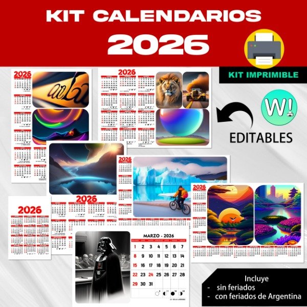 Producto - Kit Imprimible de Calendarios 2026