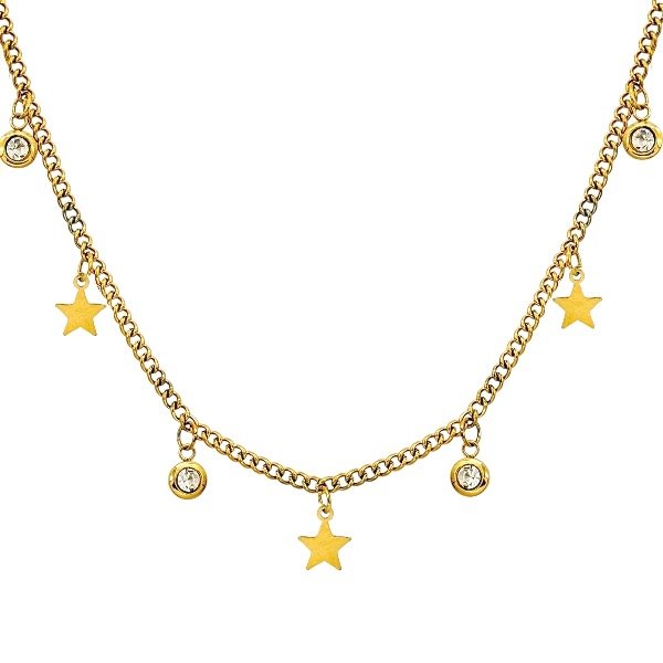 Producto - Collar de acero dorado - Dijes - Estrellas