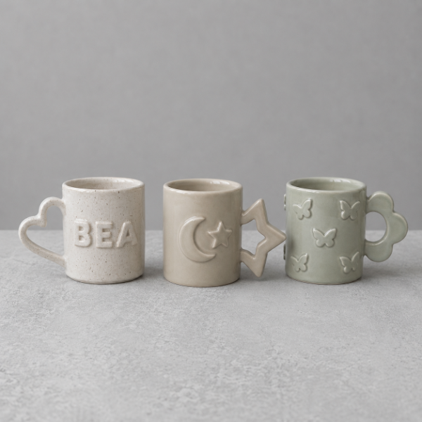 Producto - Molde para Cerámica PDF - Set de Tazas y Asas con figuras decorativas