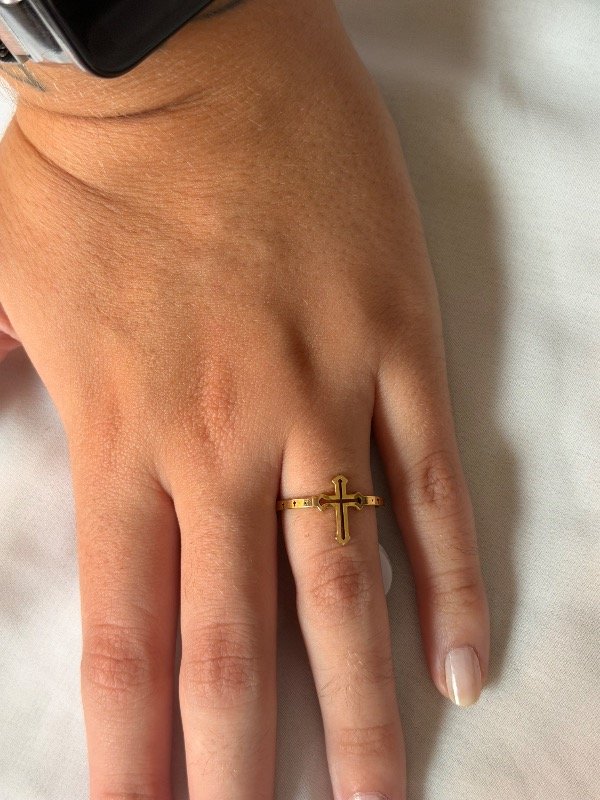 Producto - Anillo Cruz X ACERO QUIRÚRGICO DORADO