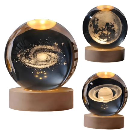 Producto - Lampara Esfera De Cristal 3d  Luz De Noche  Pantalla 10x7cm