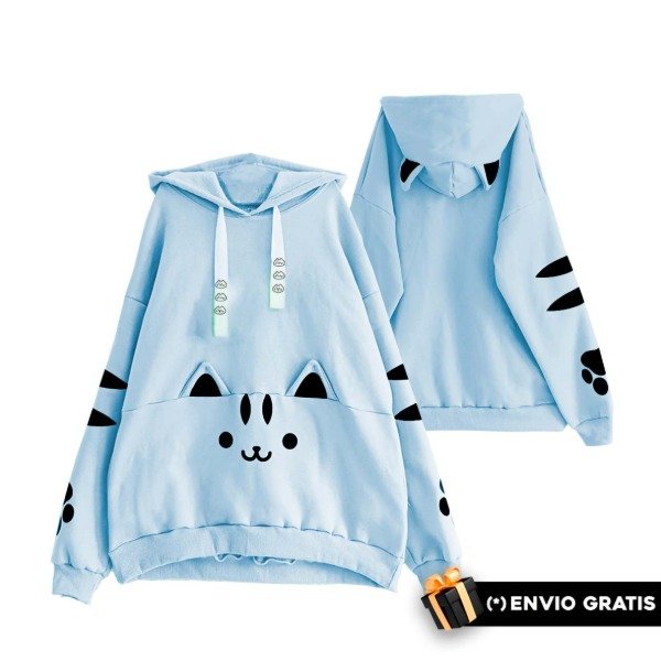 Producto - Buzo Gatito Nyan  Celeste Moda Kawaii