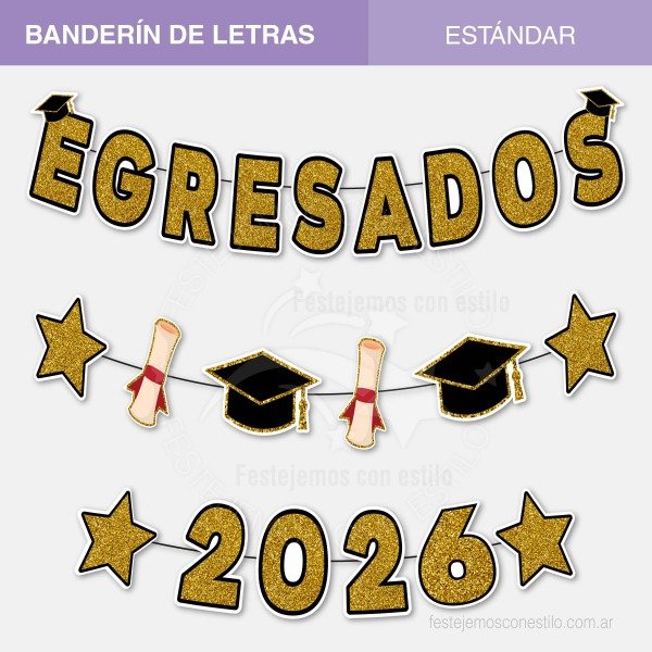Producto - Banderin Letras Imprimible Egresados Dorado - 0