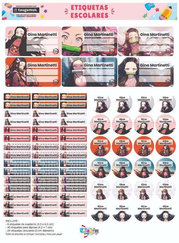 Producto - Etiqueta Escolar en Papel Autoadhesivo - Nezuko Kamado