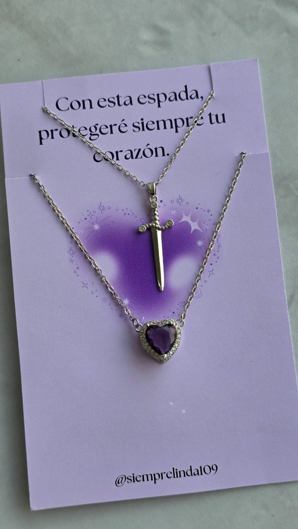 Producto - Collar daga y corazón violeta