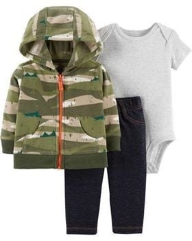 Producto - Trio Micropolar Bebe con Campera Verde Cierre Naranja