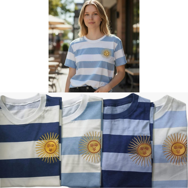 Producto - Remera Argentina Rayada Mujer Sol de Mayo Bordado Varios Colores