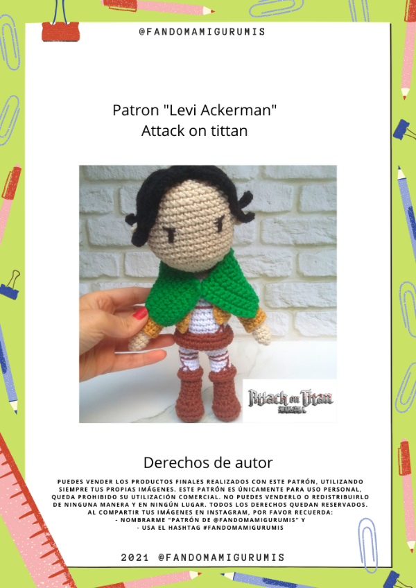 Producto - Patron amigurumi  Levi Ackerman Attack on tittan