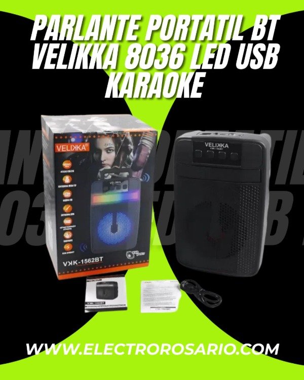 Producto - PARLANTE PORTATIL BT VELIKKA 8036 LED USB KARAOKE