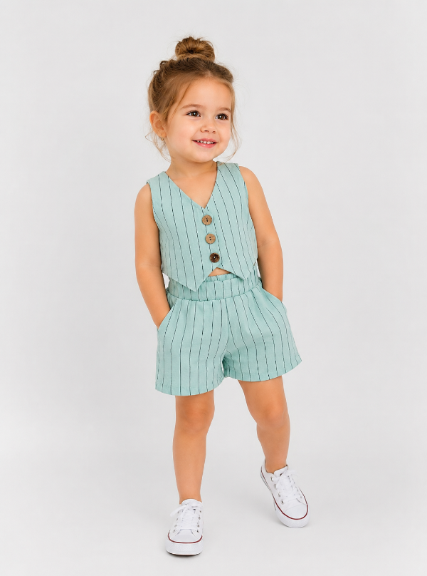 Producto - CURVA CONJUNTO SASTRERO RAYADO (CHALECO + SHORT)