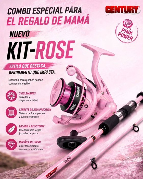 Producto - Combo Caña Century Rose 1.74m 2T y Reel 3000 Carrete Aluminio 3BB Freno 8Kg - 9