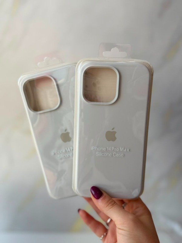 Producto - Silicone case IPhone 14 pro max blanco con manzana clara