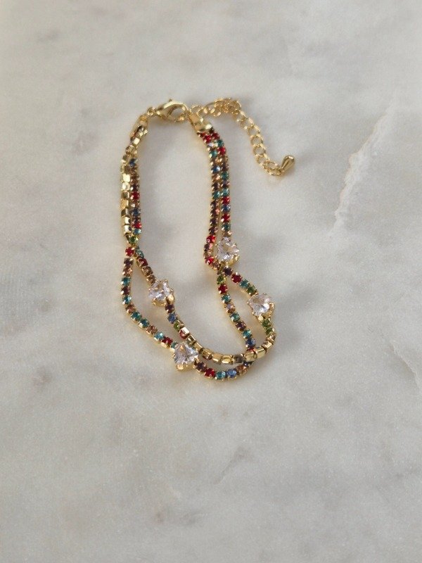 Producto - Pulsera ajustable strass multicolor y corazones