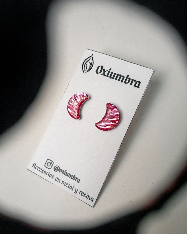 Producto - Mini Aretes Luna (plateado y rojo)