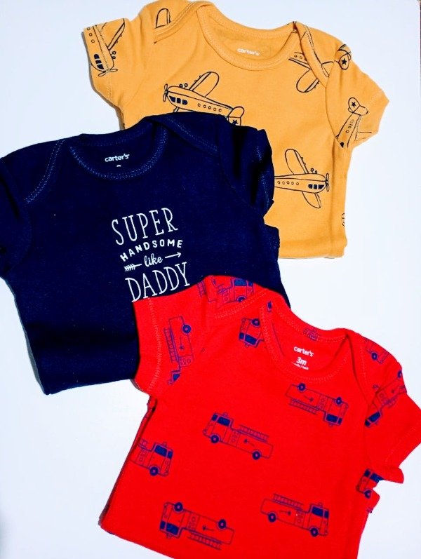 Producto - Set x3 Bodies MC Bebe Rojo Autobombas y Azul Super