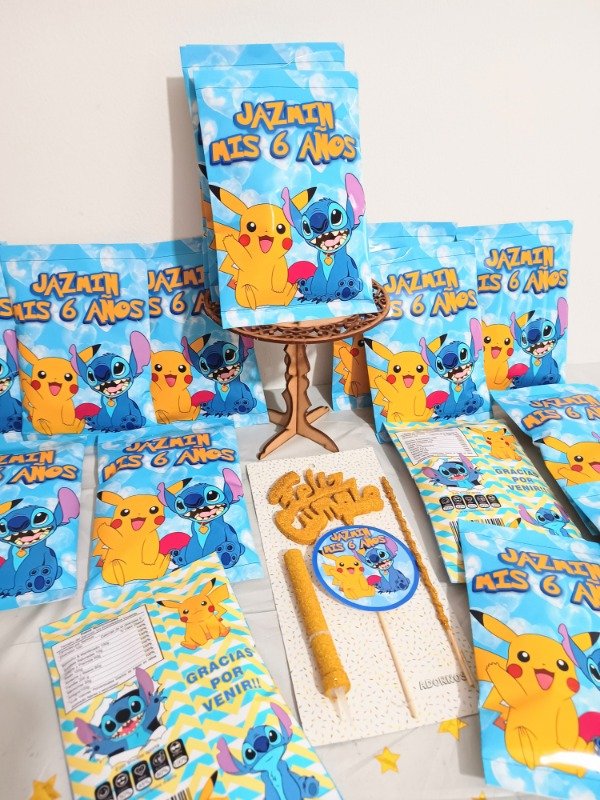 Producto - Set vela bengala topper feliz cumpleaños personalizado Pokémon Stitch