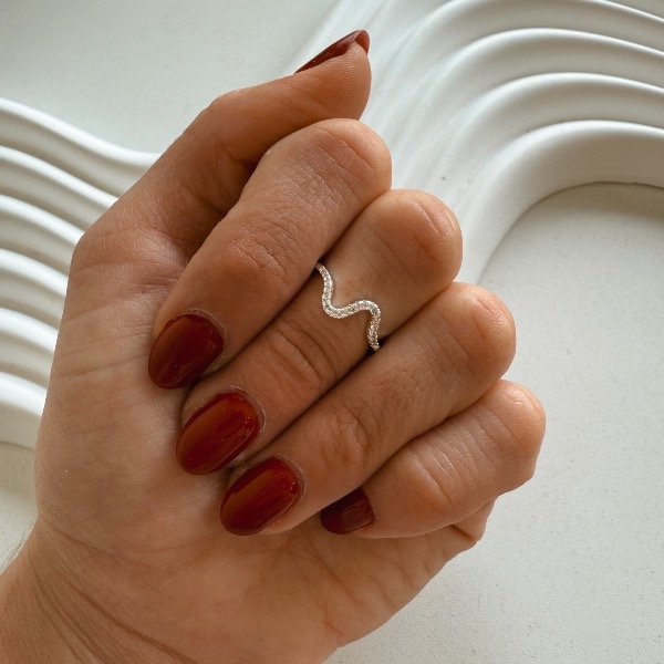 Producto - Anillo midi con stras onda plateado