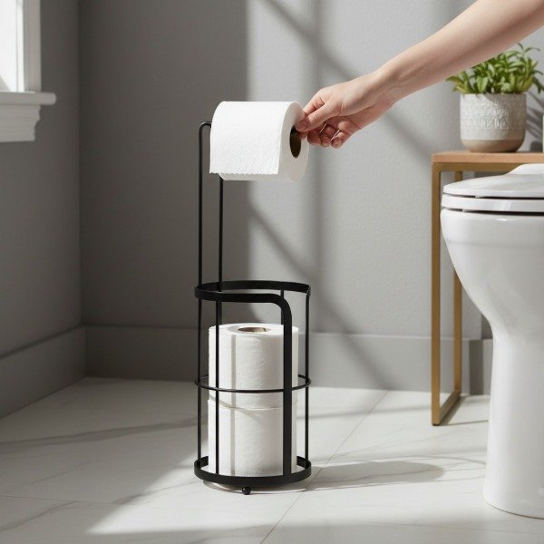 Producto - PORTA PAPEL HIGIENICO VERTICAL DE PISO DE METAL 50X15CM NEGRO - 2