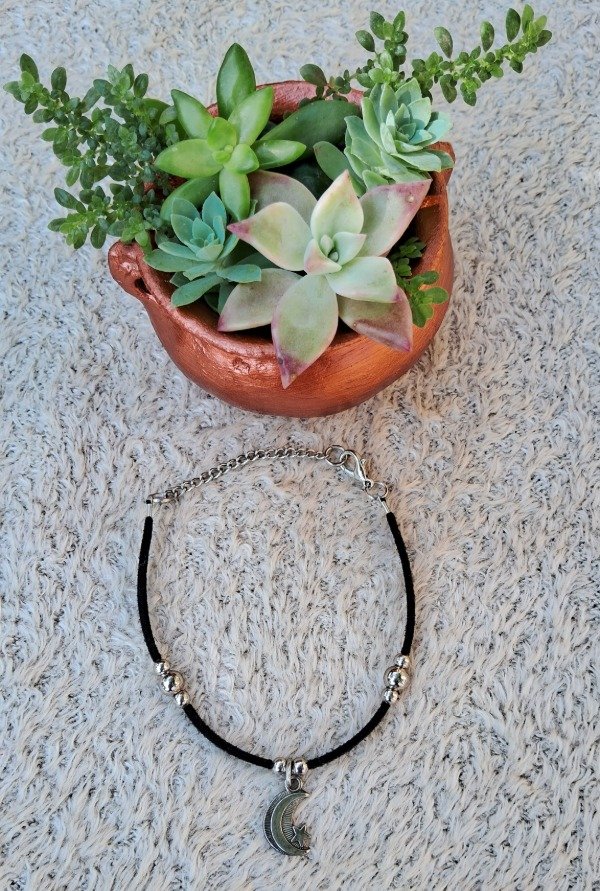 Producto - Pulsera cordón gamuzado Negro-Dije Luna